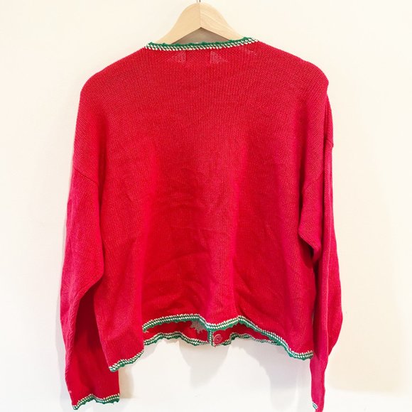 Vintage Nut Cracker Womens Red Christmas Snowmen Button Front Sweater Size L - Picture 3 of 4